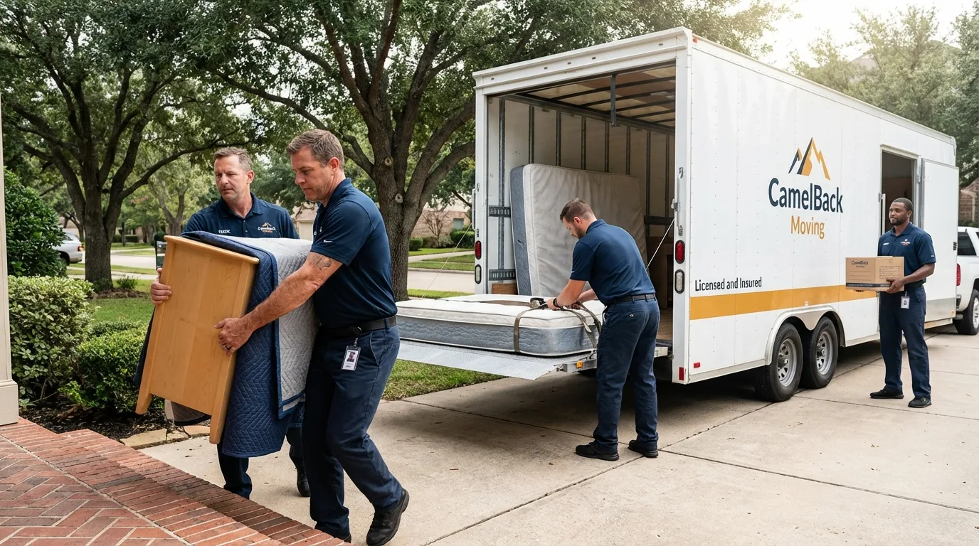 Crew loading residential truck for cross-state move from Washington, VT