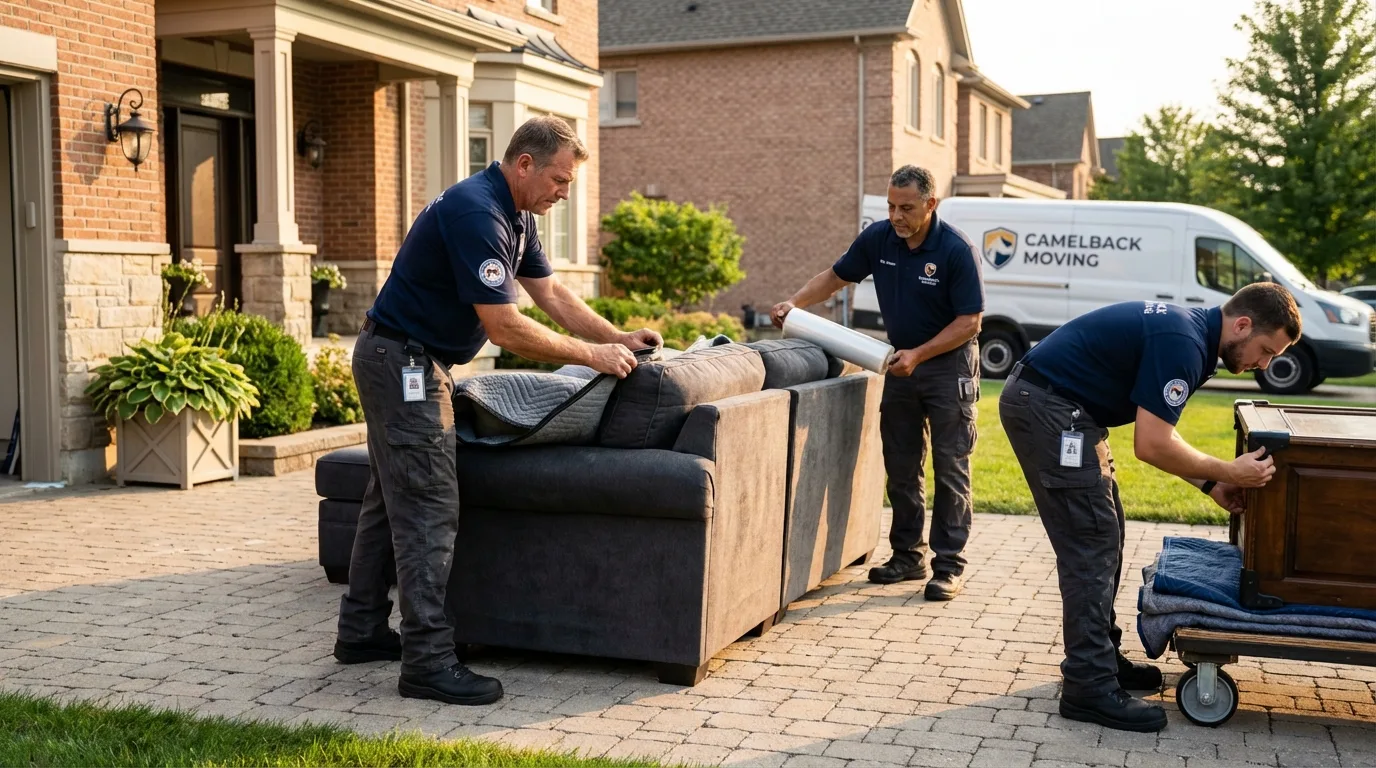 Large estate moving crew wrapping furniture in Washington, VT